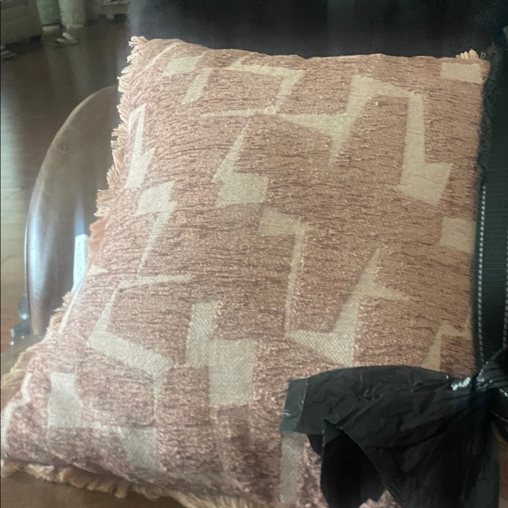 Anthropologie Pink and Tan Geometric Fringe Accent Pillow
